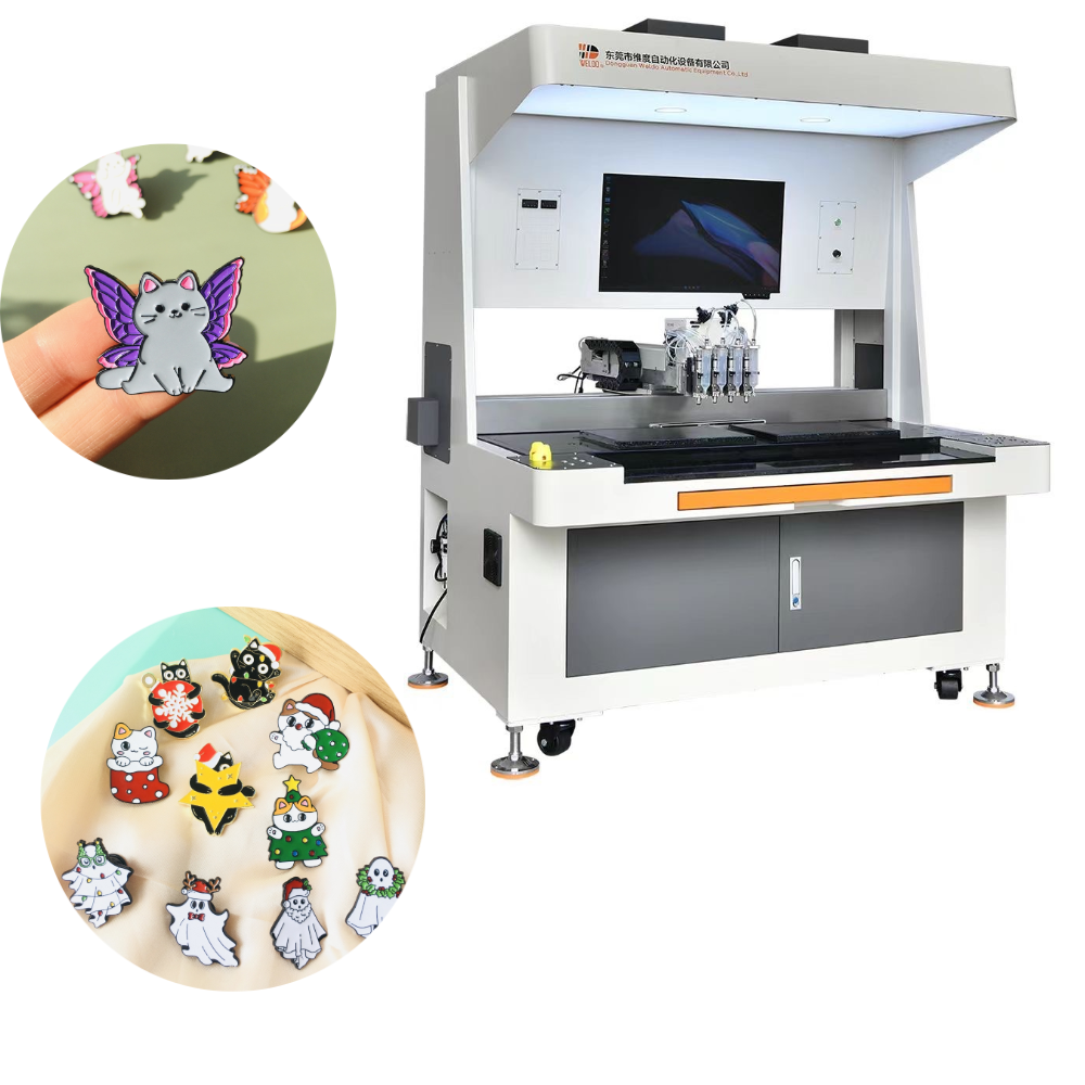 High-Precision Automatic Enamel Badge Filling Machine with 4 Dispensing Nozzles